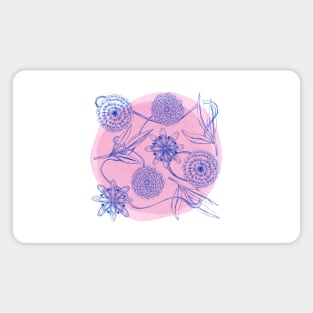 Blue flowers pattern on pink background Magnet